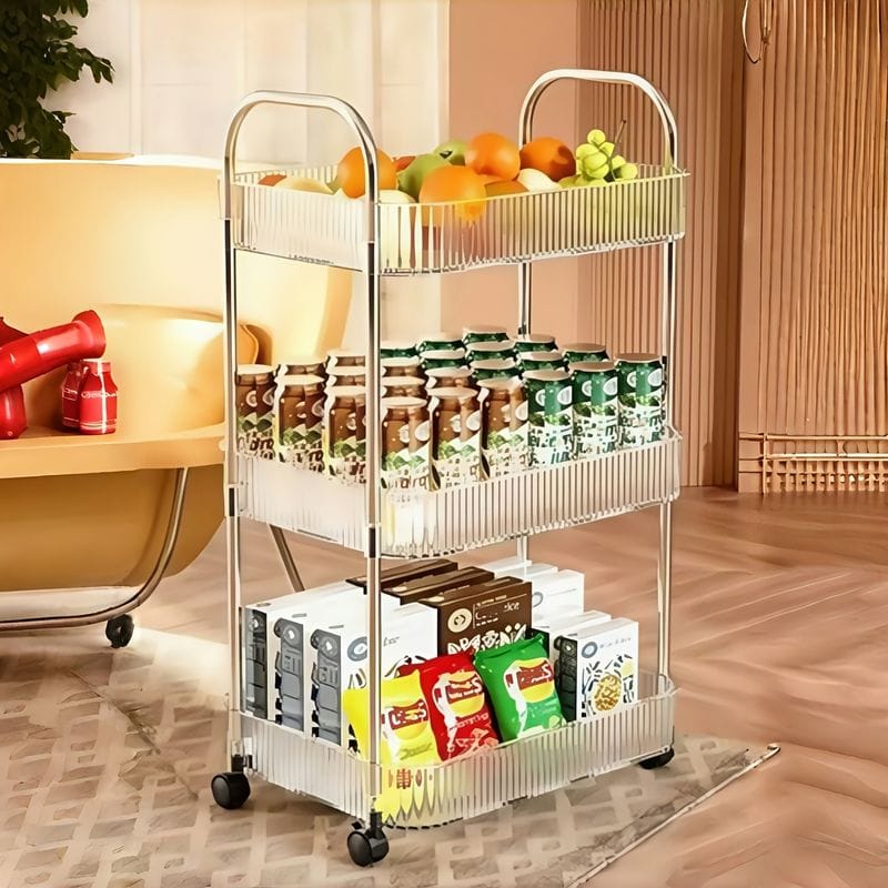 CARRITO DE 3 NIVELES CON RUEDA ACRILICO MULTIFUNCIONAL