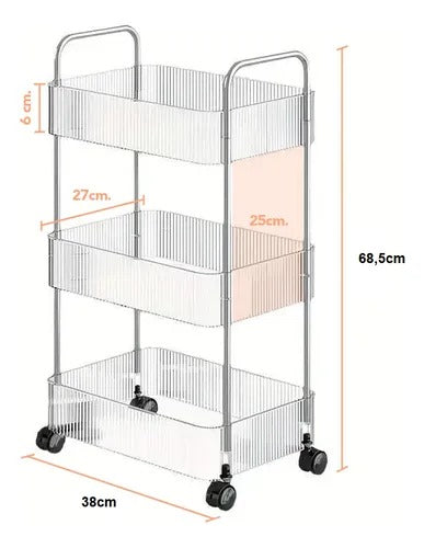 CARRITO DE 3 NIVELES CON RUEDA ACRILICO MULTIFUNCIONAL