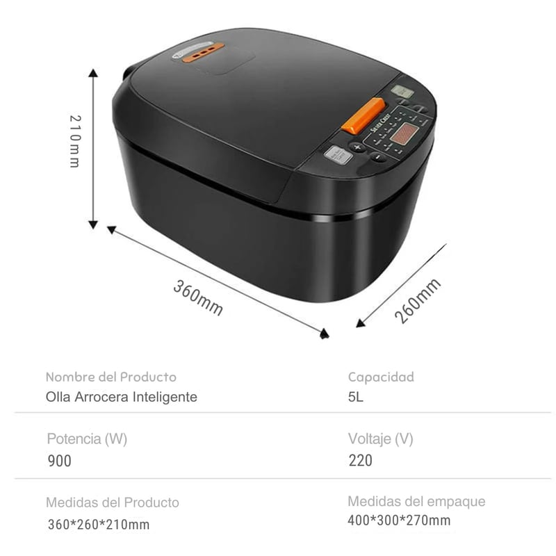 OLLA ARROCERA DIGITAL SILVER 5LT TK-208 900W