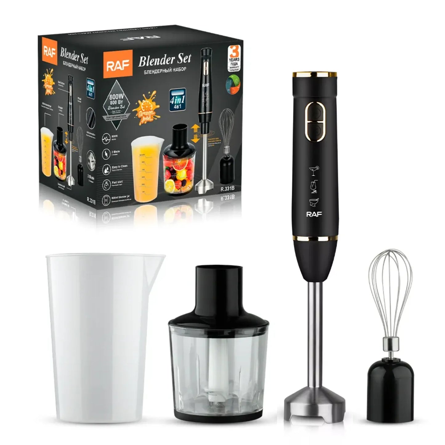BATIDORA & LICUADORA DE INMERSIÓN RAF 4 EN 1 – R.368W | 800W POTENCIA