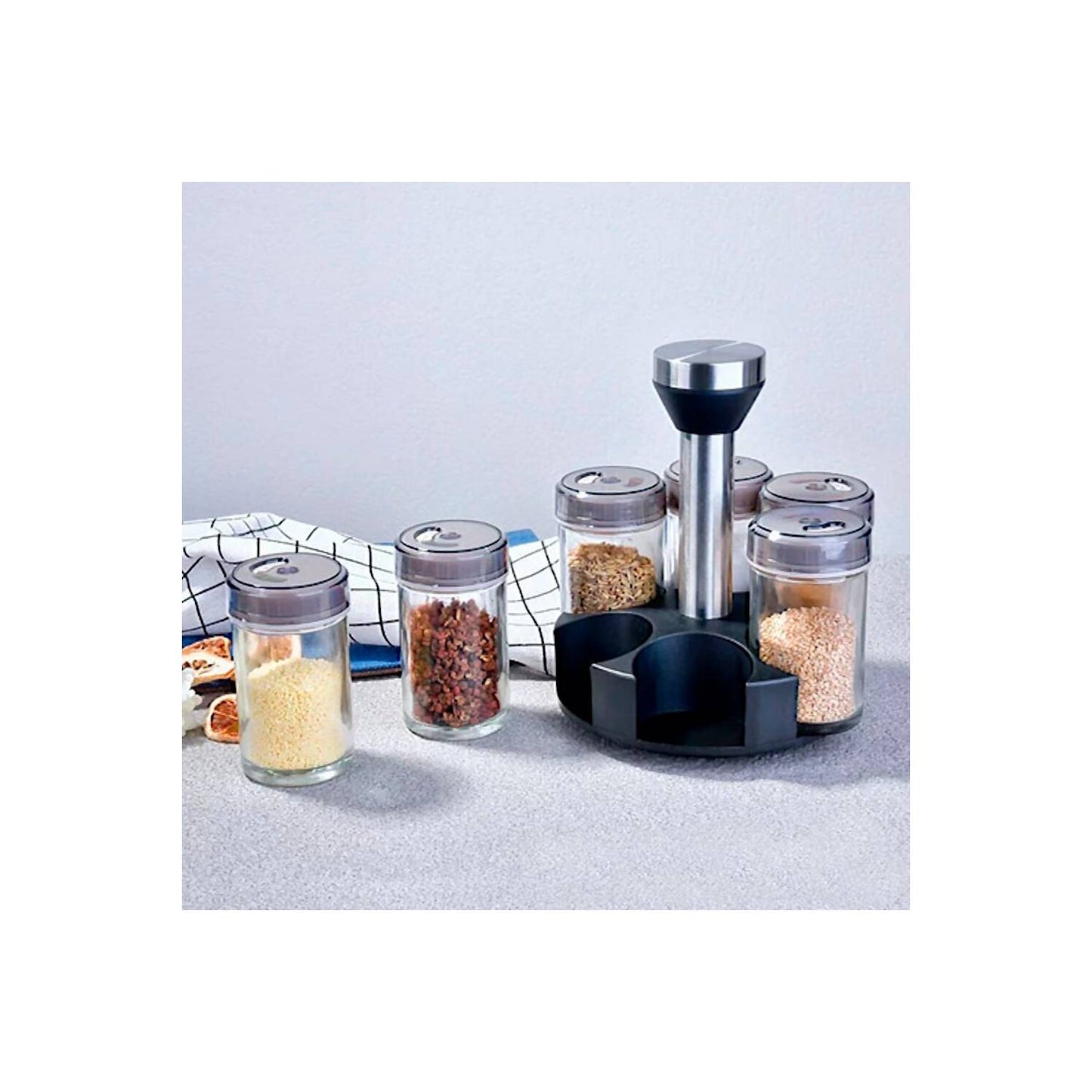 CONDIMENTERO GIRATORIO x6PCS DE VIDRIO COD OT-020