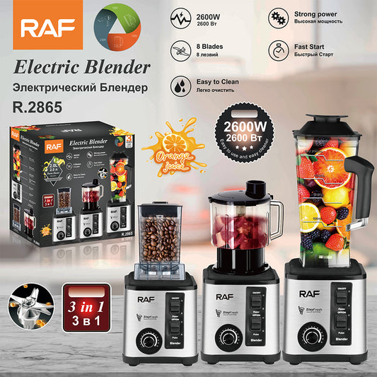 LICUADORA ELÉCTRICA MULTIFUNCIONAL RAF R.2865 – 3 EN 1 | 2000W & 8 CUCHILLAS