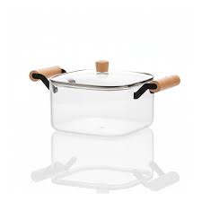 OLLA DE VIDRIO CUADRADA DOBLE ASA DE MADERA 5.0L