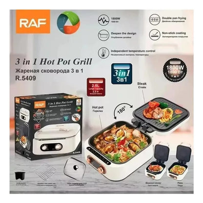 OLLA ,SARTEN Y PARRILLA ELECTRICA 3 EN 1 RAF R.5409 DE 1800W