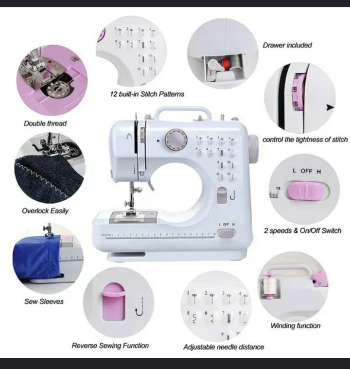 MAQUINA DE COSER COM MESA DE 12 PUNTADAS MULTIFUNCIONAL SM 505
