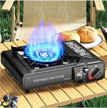 Cocina a gas portátil en uso al aire libre - camping